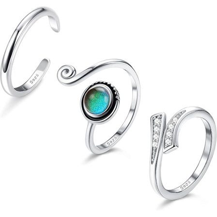 /EA/3st 925 Sterling Silver tåringar - Justerbar Stämningsring Turkos Keltiska Knutar Ringar