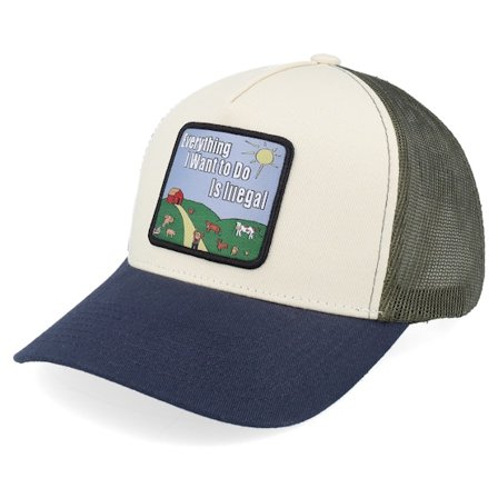 BOOM - Just A Jocke Quote Patch Stone/Olive/Navy A-frame Trucker Trucker Grey Cap - @ Hatstore