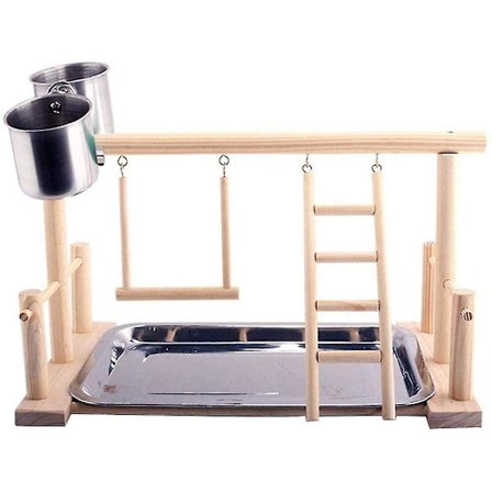 Fuglelekestativ i tre - Papegøyelekeplass med stige, huske og bjelle