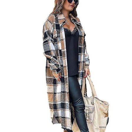 Långärmad ytterkläder för dam, varm vinterjacka, skjortjacka med knappar, shacket-jackor, Khaki