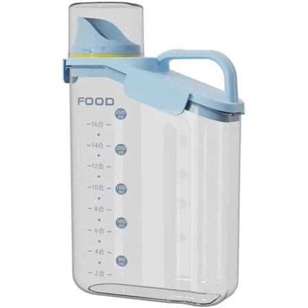 Lufttett matbeholder, riskornbeholder, frokostblanding, lufttett, matbeholder, 2,8 kg bøtte med lokk og målekopp, (blå)