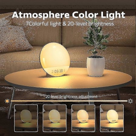 Sunrise Vækkeur, Vågn Op Lys Med Solopgang/Solnedgangs Simulation, Digitalt Vækkeur Til Soveværelse For Tunge Sovere Voksne