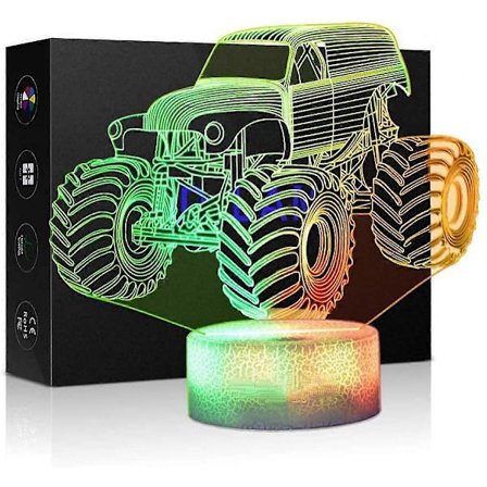 3D-yövalot lapsille, lasten yölamppu, kuorma-autoja pojille, 7 LED-väriä vaihtavaa valaistusta, auton muotoinen akryylivalaisin pöydälle 