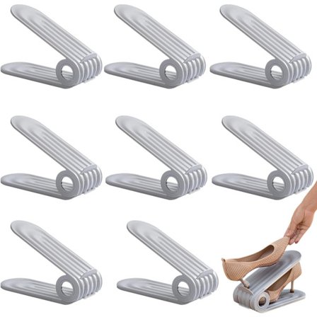 8 stk. Grå Justerbar Skoreol, Skridsikker Skoreol, Pladsbesparende