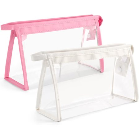 Transparent penalhus til eksamen, gennemsigtig PVC-penalhus til makeup og toiletartikler til piger, drenge, mænd og kvinder, 2 stk. (pink, vi