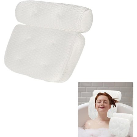 Badekarpute med 7 sugekopper – pustende 4D nakkepute for badekar og massasjebadekar
