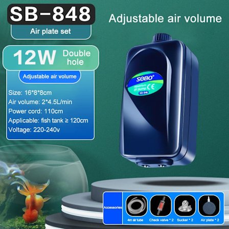 SOBO Silent Aquarium Oxygen Air Pump Fish Tank Adj