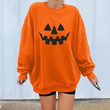 Halloween Kostymer för Kvinnor, Tryckt Casual Långärmad T-Shirt, B 1709 2XL