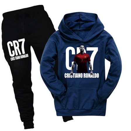 CR7 Ronaldo Gutter Tracksuit Fotball Hettegenser Sweatshirt Hettegenser Pullover Topper+Bukser Antrekk