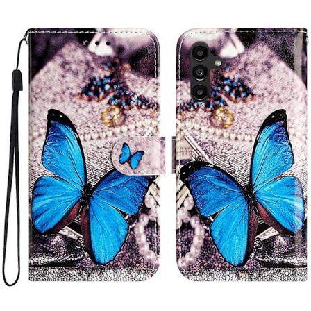 Til Samsung Galaxy A56 5G Wallet Telefon Cover Trykt Mønster Design Læder Telefon Beskyttende Cover (Blå, Blå Sommerfugl)