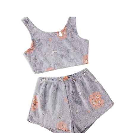 Dam Pyjamas Set med Fuzzy Flanellväst + Shorts för Halloween - Glöd i Mörkret Light Grey XL