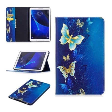 Samsung Galaxy Tab A 10.1 (2016) uniikki nahkakotelo - Turkoosit perhoset