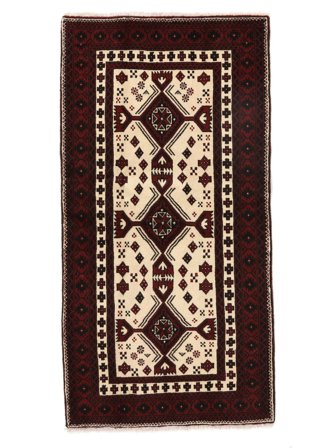 Oriental Baluch Rug 100X192 Black/Beige Wool, Persia