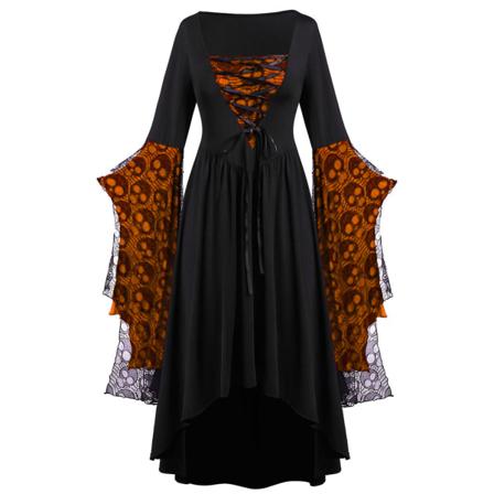 Voksen Punk Gothic Heks Karneval Cosplay Kostume Heks Vampyr Festkjole Halloween -a Orange XL