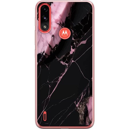 Kompatibelt Mobilskal till Motorola Moto E7 Power Svart rosa marmor