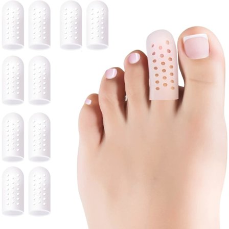 Tåbeskyttere Gel, 10 stk. Åndbare Tåbeskytter Hætter, Tåbeskyttere til Beskyttelse af Indgroede Tånegle, Ligtorne, Hård Hud, Vabler. Størrelse Small