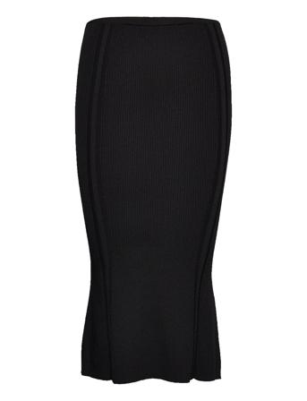 Iconic Rib Flare Midi Skirt Knælang Nederdel Sort Calvin Klein