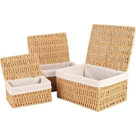 Förvaringskorgar med lock, stapelbar rotting, förvaring för badrum, vardagsrum, kök, miljövänlig