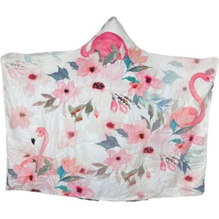 Plush Filt Pläd med Flamingo och Blommor ca 150 cm x ca 125 cm