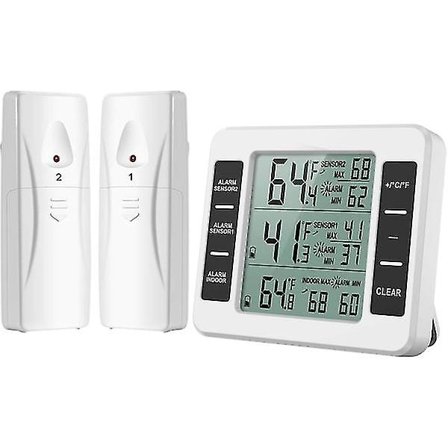 Køleskabs-/frysetermometer, trådløst køleskabstermometer med 2 sensorer
