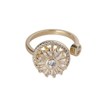 Angstring Kvinder Cubic Zirconia Blomst Roterbar Justerbar Meditation Stress Relief Ring Guld