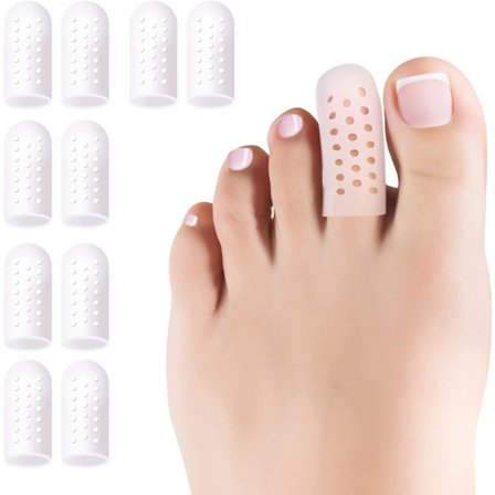 Tåhetter i gel, 10 stk pustende tåhetter, tåhetter for beskyttelse mot inngrodde tånegler, liktorn, hard hud, blemmer. Størrelse liten