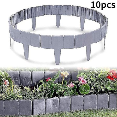 Plenkantstein Plast Hagekant Grense Stein Effekt Plante Grensegjerde (10stk, Grå)