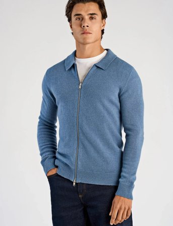 Lindbergh Lambswool L/S Cardigan With 2-Way Z - Blue - S