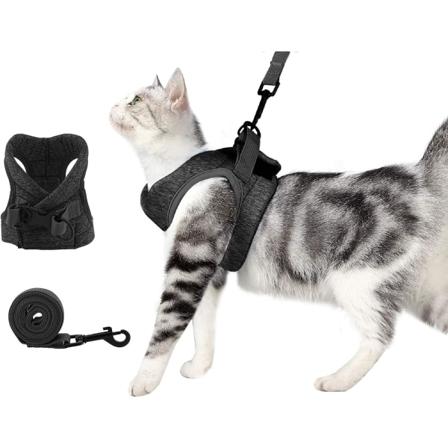 (Heather Grey, Størrelse S)Anti-Escape Kattesele og Båndsett, Justerbar