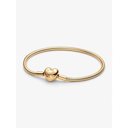 Pandora - Moments -käärmeketjurannekoru sydänlukolla - 14k kullattu 17 cm