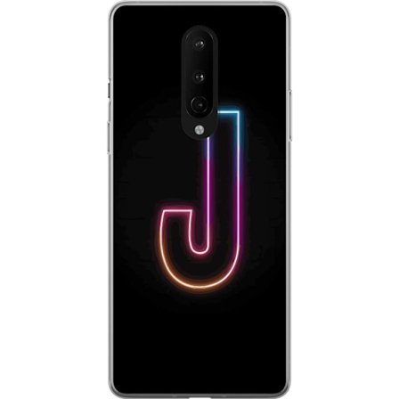 Yhteensopiva Puhelinkuori OnePlus OnePlus 8 Minimaalinen neonkirjain J värien vaihtuessa valossa mustaa taustaa vasten