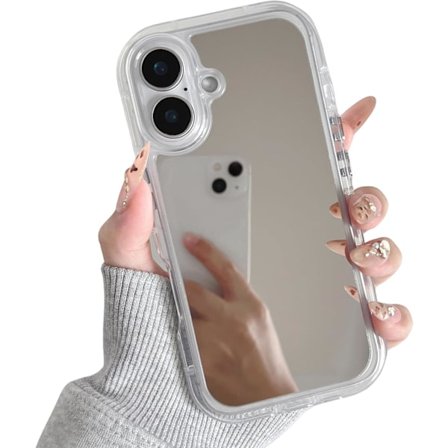 iPhone 16 Cover, Sødt Makeup Spejl Beskyttelse Transparent Sølv Bagside Blødt Slim Cover, Fleksibelt Stødsikkert Ridsesikkert Stødfangerbeskyttelse 
