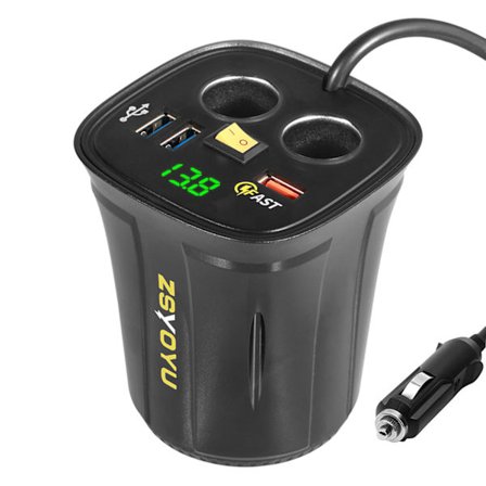 Sigarettenner Biladapter Billader På/Av-bryter Bil Splitter Adapter Sigarettenner Splitter Spenningsdisplay