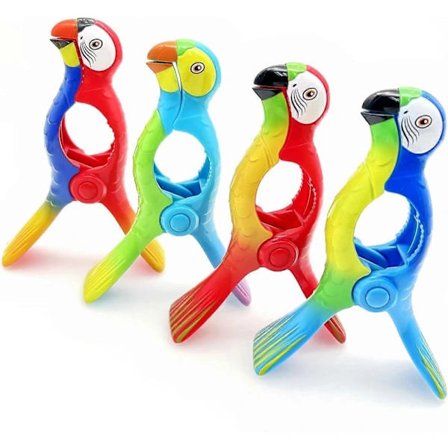 4x Papegøjestil nyhed strandhåndklædeklemmer til liggestole, store solstolshåndklædeklemmer, strandhåndklædeklemmer til strandstole