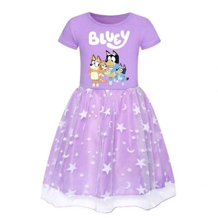 3-10 År Flickor Bingo Bluey Tryck Prinsessklänning Födelsedagsfest Cosplay Maskeradklänning Tutu Lila 5-6 År
