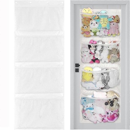 Opbevaringshængende taske, over døren-organizer, til bamser, babylegetøj, legetøjs-plys-hængekøje, hængende opbevaringsnetpose