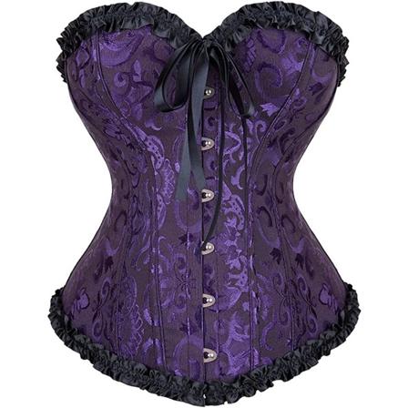 Plus Size Korsett Dam Blommig Plisserad Trim Overbust Midja Black Purple M