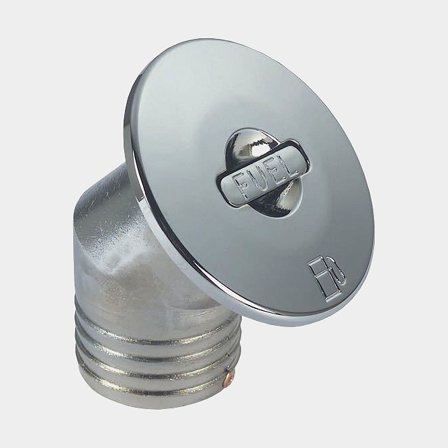 Deck filler fuel Foresti & Suardi Brass Deck Filler Fuel, ISO 10088, angled 30°, chrome-plated brass & stainless steel cap, for Ø38 mm hose