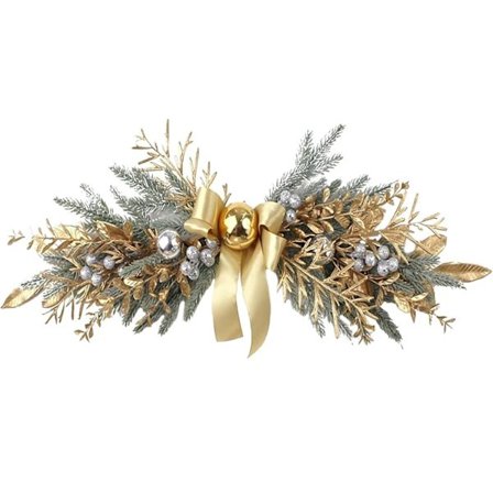 Juldekoration för ytterdörr, 45 cm Gyllene juldekoration med tallkottar, gyllene kulor, ornament, grenar och bär