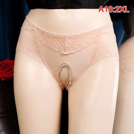 Sommer Kvinder Gennemsigtig Åben Skridt Blonde Trusser Sexet Mesh Se -1 Beige 2XL
