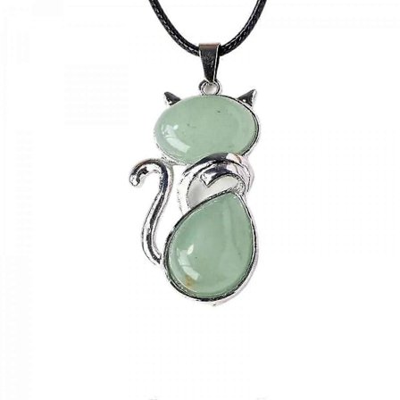 (Aventurin) Elegant Krystal Katte Vedhæng Halskæde Udsøgt Krystal Katte Halskæde Elegant Halskæde til Modebevidste Kvinder