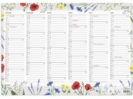 Burde Väggblad Blomster 2026 - Lyreco - Almanackor och kalendrar - Väggkalendrar - Väggblad