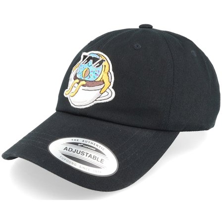 Abducted - Doughnut In Coffe Cup Patch Black Dad Cap Unconstructed Black Cap - @ Hatstore