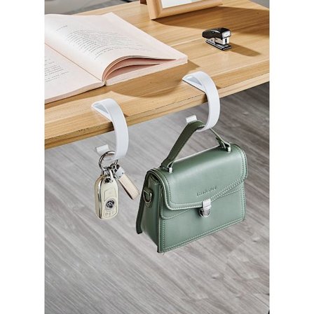 2-delade Bokväskekrokar för Klassrumspulpeter, Portabla Verktygskrokar - C-formad Vit