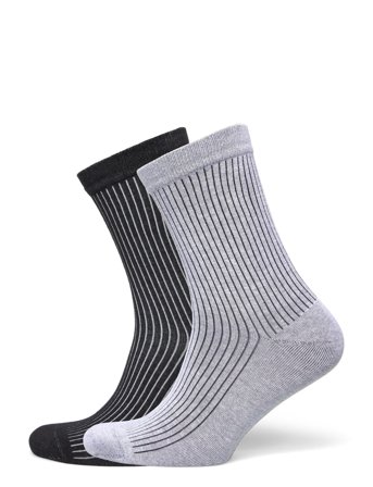 Organic Basics Core Rib Contrast Socks 2-Pack - Grey - 43-46