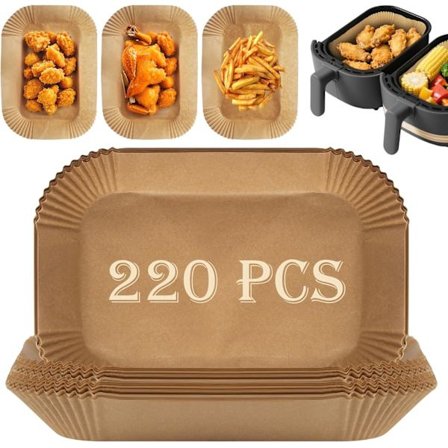 Bagepapir til varmluft Ninja friture, 220 stykker, 22 cm, airfryer bagepapir til dobbelte zoner, air fryer tilbehør kompatibelt med 7,5-9,5