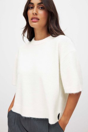NA-KD - Strikket genser med korte ermer - Oversize Genser - Offwhite - L