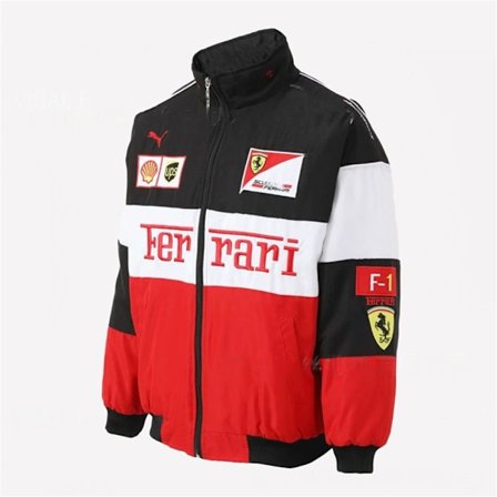 Unisex F1-tiimin kilpa-takki Ferrari -vetoketjullinen, brodeerattu, retro ulkovaate, valkoinen