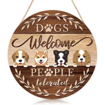Rolig välkommen ytterdörr hund husdjur tecken, hund välkomna människor tolerans skylt hängande för hund älskare ägare inflyttningspresent