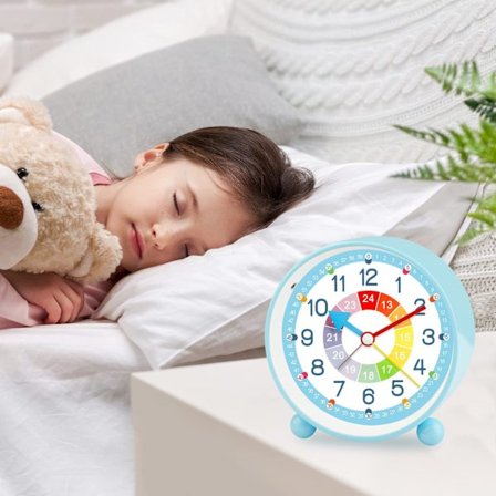 Sininen lasten herätyskello, pieni kevyt kvartsimatkahälytys